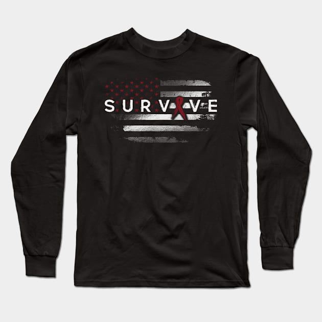 Survive Flag American Sickle Cell Awareness Burgundy Ribbon Warrior Long Sleeve T-Shirt by celsaclaudio506